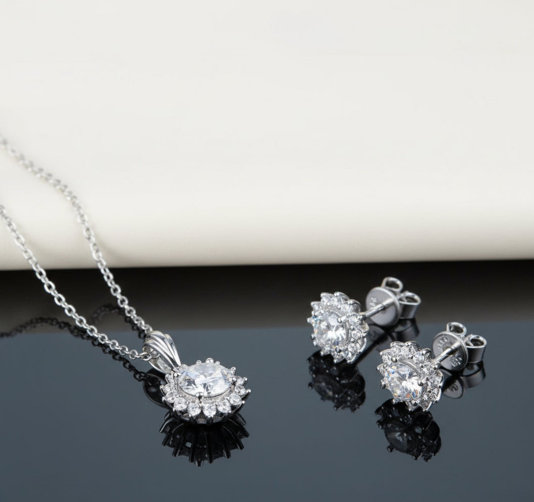 KAVİO 925 Silver Necklace Earring Bracelet Three Piece Set