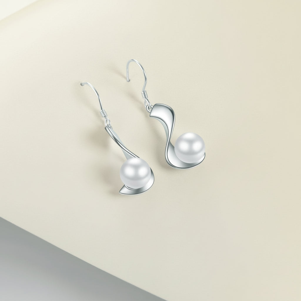 KAVİO Sterling Silver Pearl Earrings Dangle Drop Earrings Fine Jewelry for Women 8mm Pearl