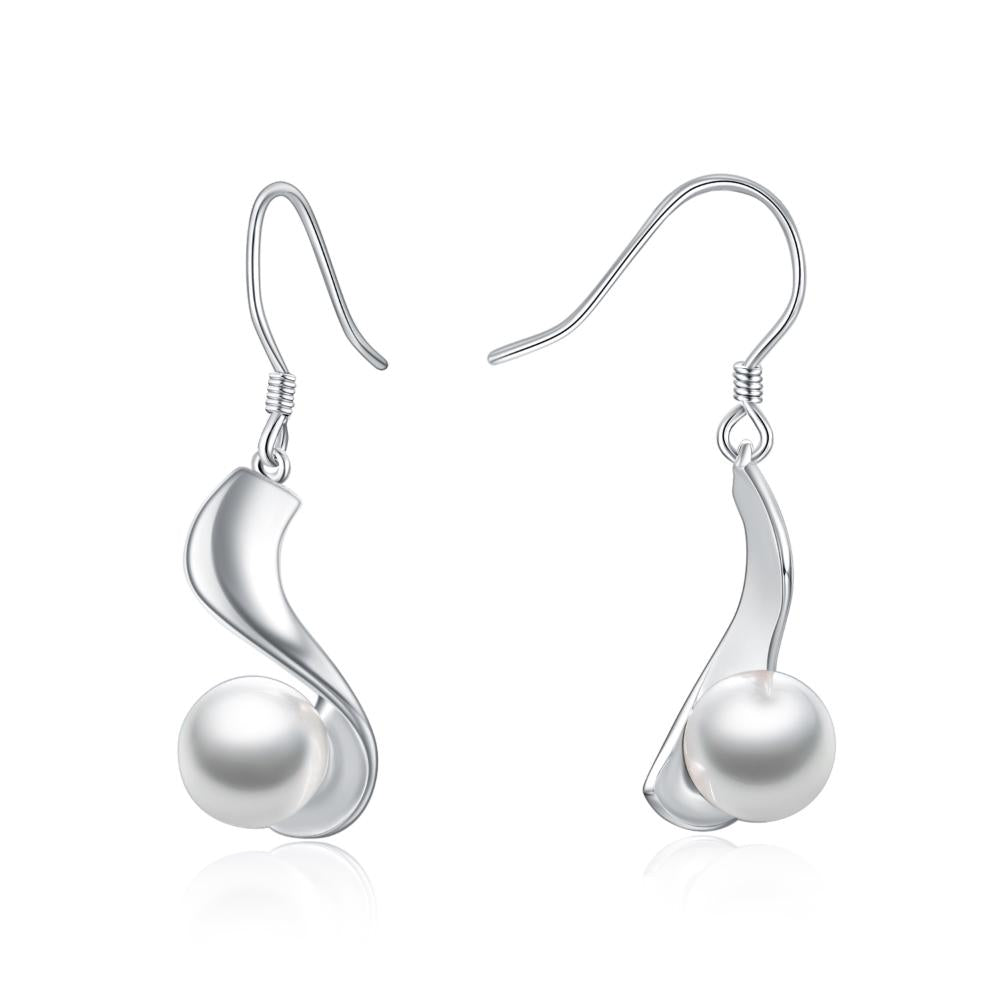 KAVİO Sterling Silver Pearl Earrings Dangle Drop Earrings Fine Jewelry for Women 8mm Pearl
