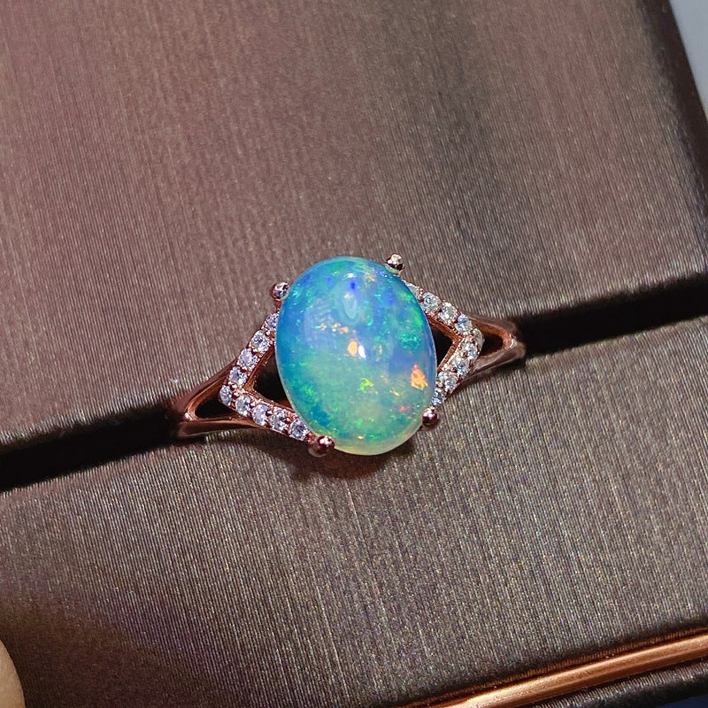 KAVİO 925 Silver Inlaid Natural Australian Opal Ring