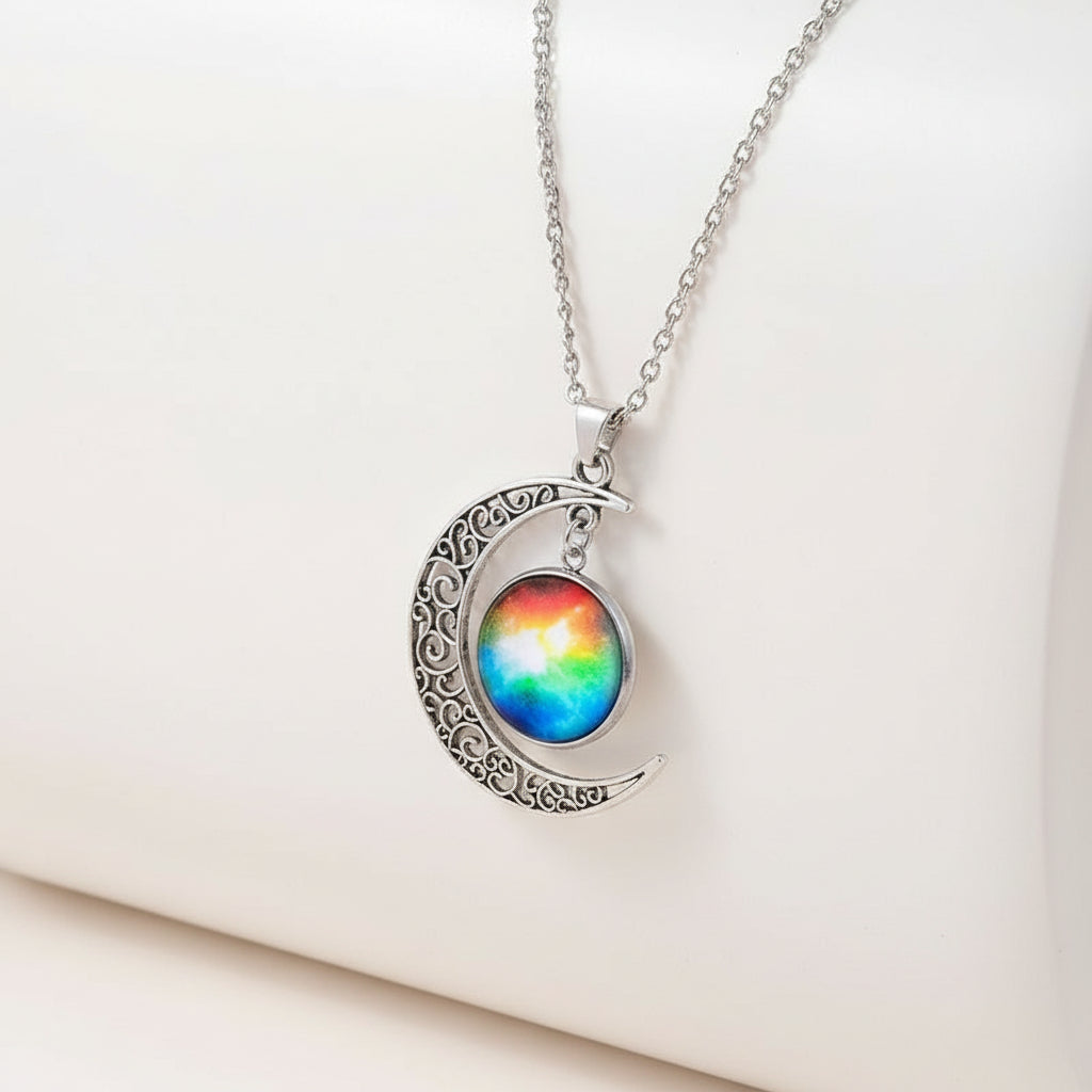 KAVİO Galaxy Planet Star Glass Necklace Silver Hollow Moon Pendant Statement Necklaces For Women