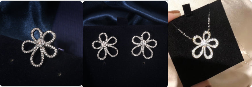 KAVİO S925 Sterling Silver Five Petal Jewellery Set