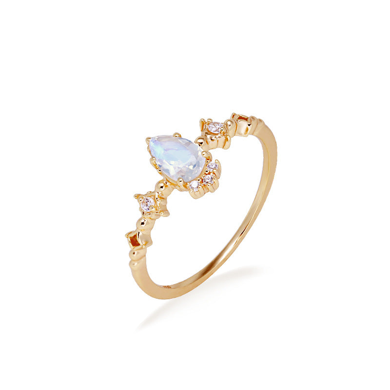 KAVİO S925 Gold Plated Moonstone Thin Ring Women's Ring