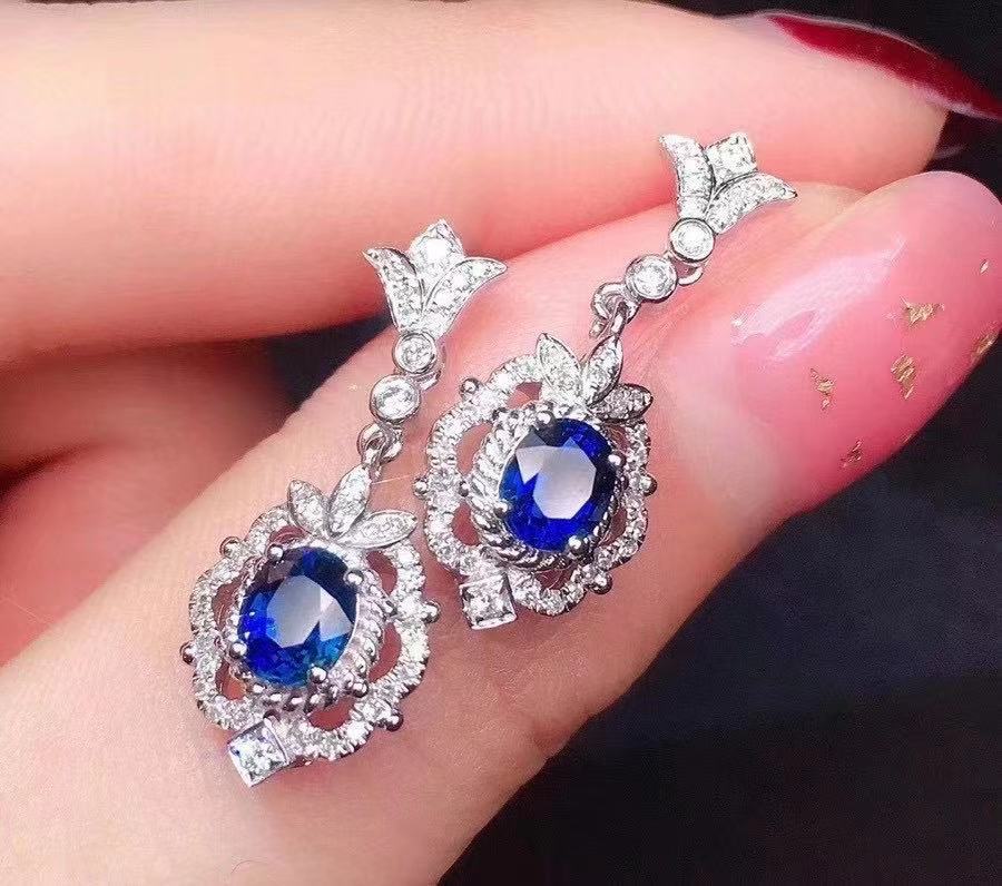 KAVİO Natural Sapphire 925 Silver Inlaid Earrings