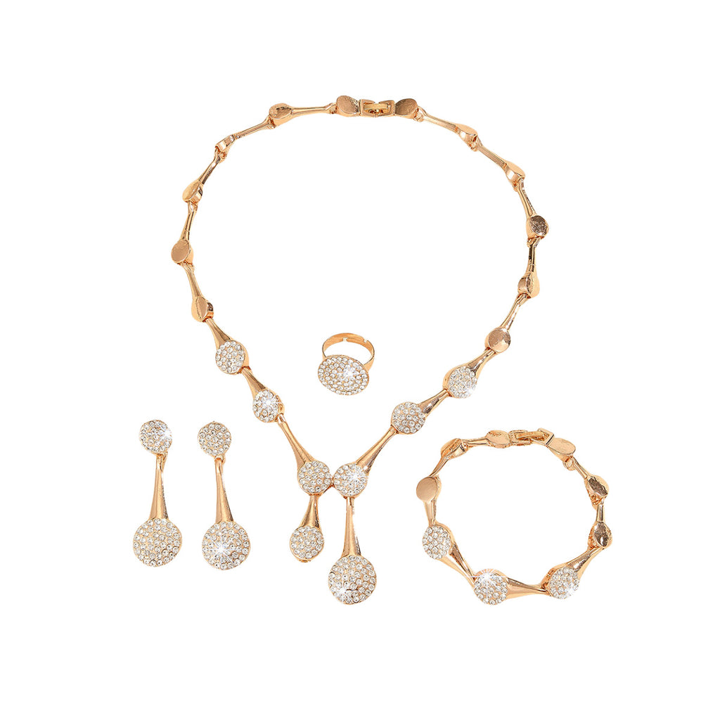 KAVİO Fashion Exquisite Gold Diamond Necklace And Earrings Suite