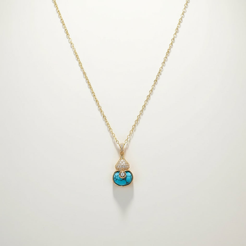 KAVİO Retro Affordable Luxury Fashion Turquoise Gourd Earrings Premium Earrings And Necklace Set