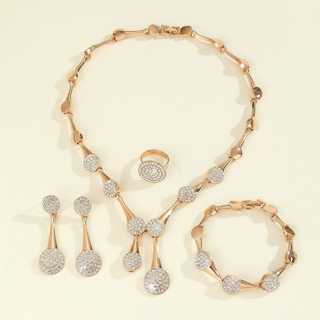 KAVİO Fashion Exquisite Gold Diamond Necklace And Earrings Suite