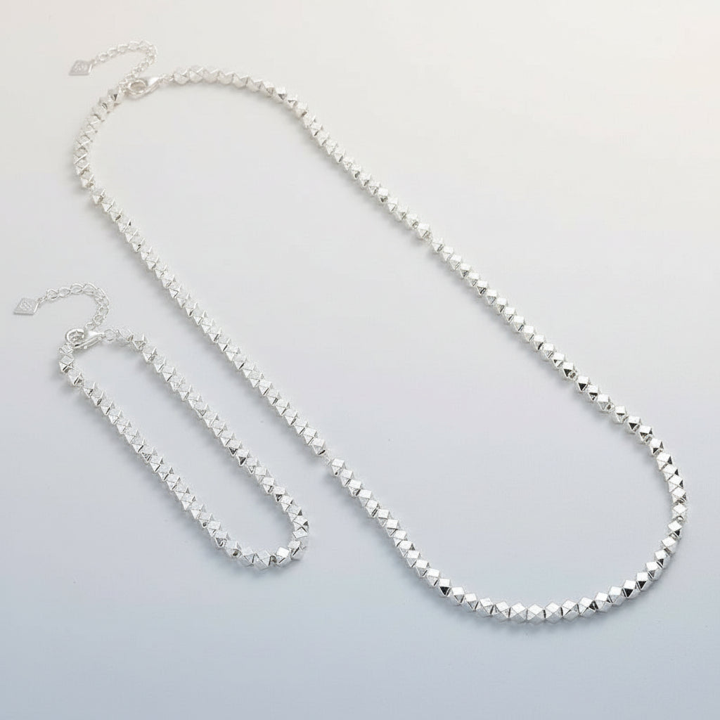 KAVİO S925 Sterling Silver Irregular Broken Silver Necklace Bracelet Set